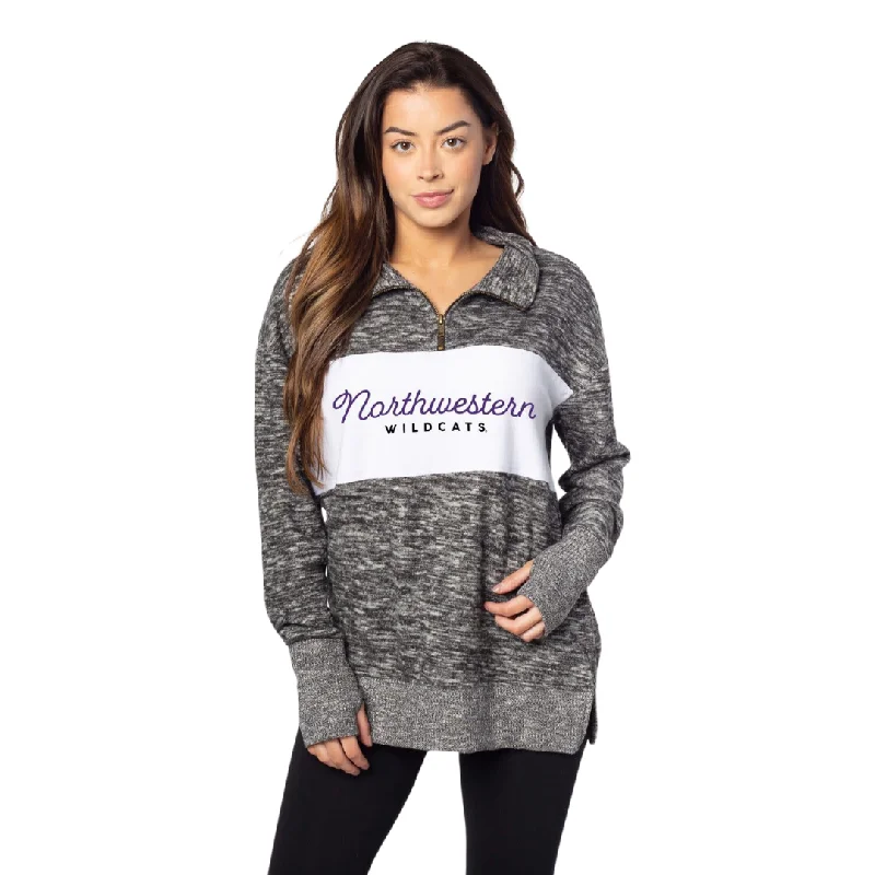 Northwestern Sweatshirt Women's Chicka-D Oversized Grey Quarter-Zip Hoodie with Button Classic Timeless