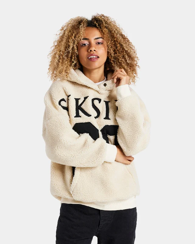 Sik Silk Borg Hoodie Ecru Hoodie with Color Block Contrast Stylish