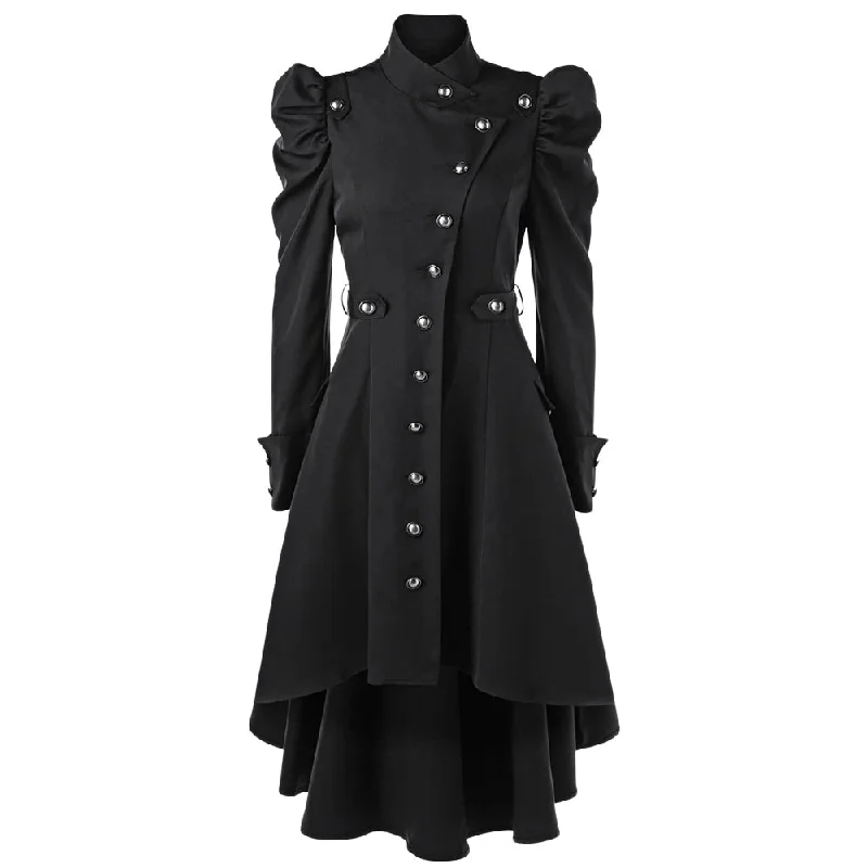 Gamiss Women Winter Puff Shoulder Button Up Dip Hem Trench Coat New Fashion Stand-Up Collar High Waist Outerwear Gothic Coat Chic Winter Coat Gamiss Women Winter Puff Shoulder Button Up Dip Hem Trench Coat New Fashion Stand-Up Collar High Waist Outerwear Gothic Coat Chic Winter Coat