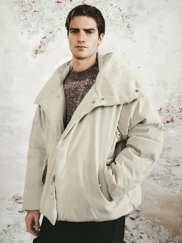 Wide Lapel Down Outerwear Button-Up Cardigan Coat