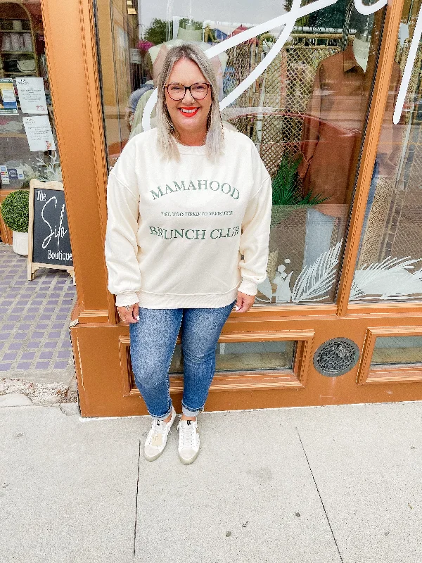 Mamahood Club Sweatshirt Hoodie with Hem Embroidery Detailed Premium