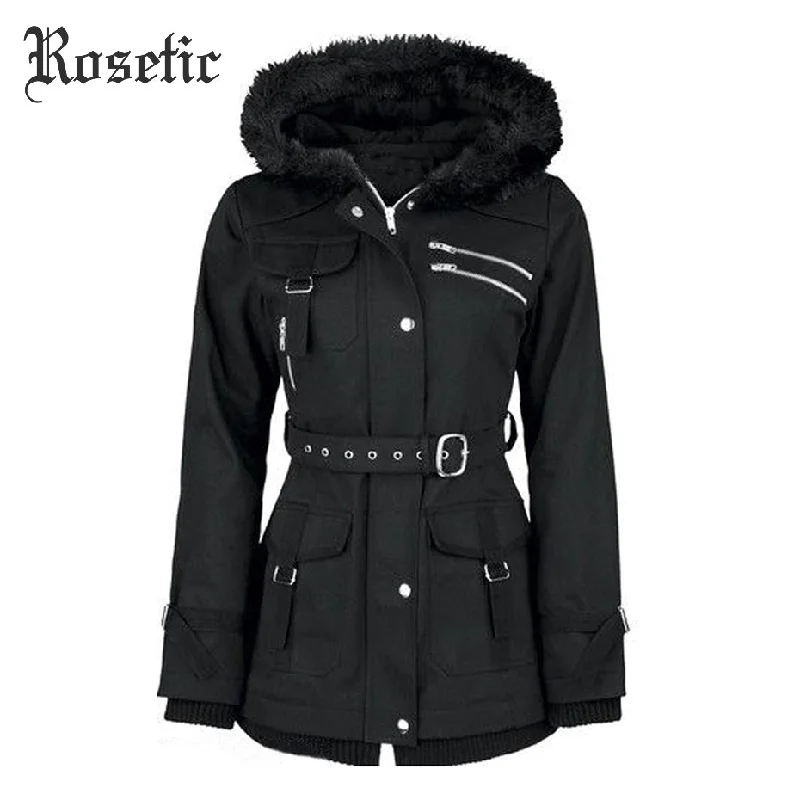 Rosetic Gothic Coat Vintage Women Black Casual Autumn Zippers Belt Hooded Trench Slim Outerwear Punk Streetwear Retro Goth Coats Collared Pea Coat Rosetic Gothic Coat Vintage Women Black Casual Autumn Zippers Belt Hooded Trench Slim Outerwear Punk Streetwear Retro Goth Coats Collared Pea Coat