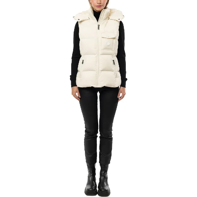 The Recycled Planet Womens Insulated Hooded Outerwear Vest Belted Crossover Blazer