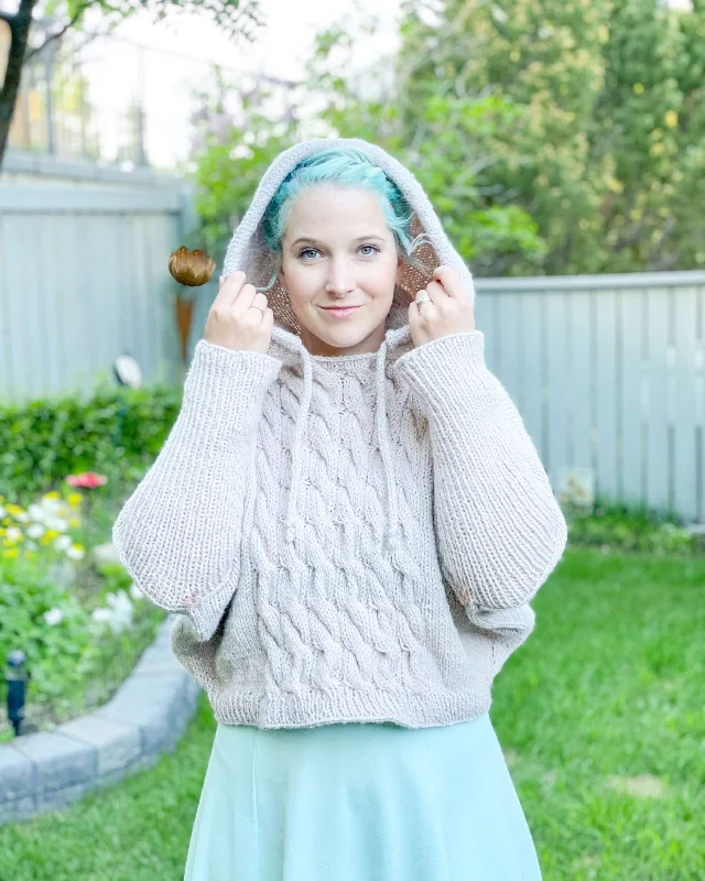 Knit Kit - Cable Crush Hoodie Hoodie with Elastic Waist Stretchable Comfortable