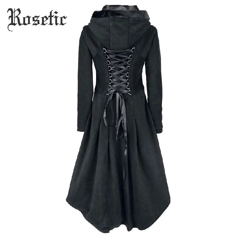 Rosetic Gothic Asymmetric Coat Vintage Lace-Up Autumn Winter Women Black Trench Outerwear Casual Dark Streetwear Retro Goth Coat Double-Layered Poncho Rosetic Gothic Asymmetric Coat Vintage Lace-Up Autumn Winter Women Black Trench Outerwear Casual Dark Streetwear Retro Goth Coat Double-Layered Poncho