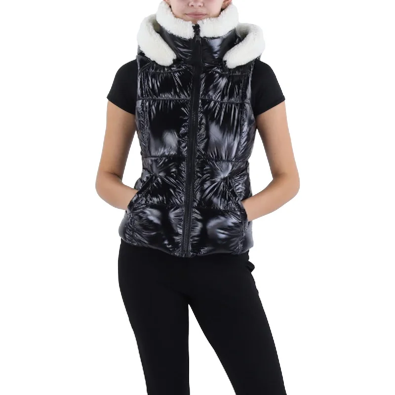 S13/NYC Womens Annie Faux Fur Trim Hooded Outerwear Vest Ultra-Soft Sherpa Vest