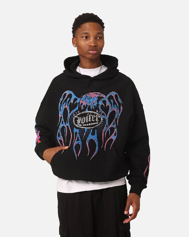 Loiter Rider Vintage Hoodie Black Hoodie with Oversized Fit Loose Comfortable