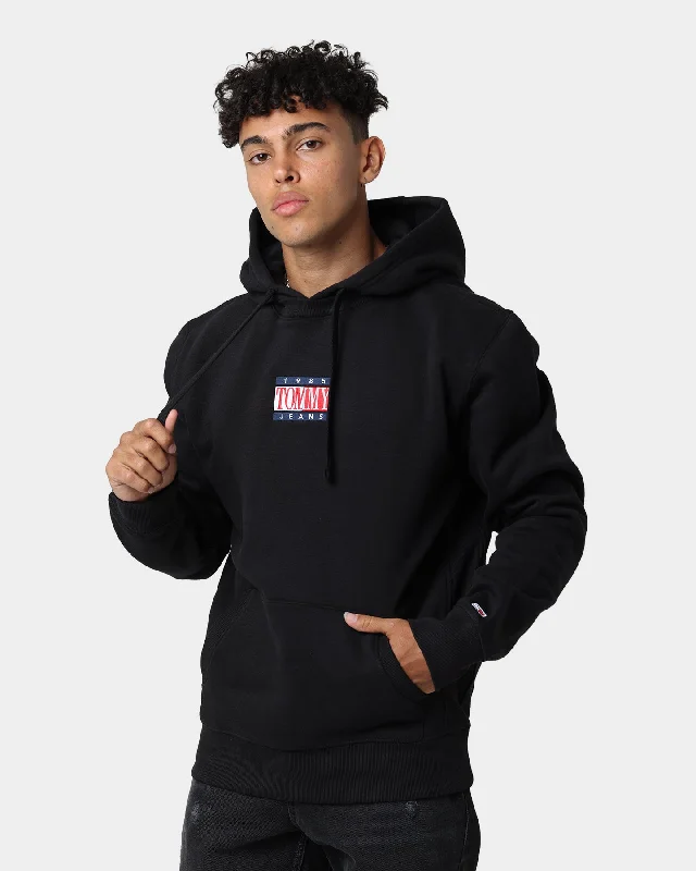 Tommy Jeans Timeless Tommy 1 Hoodie Black Hoodie with Mock Neck Collared Structured