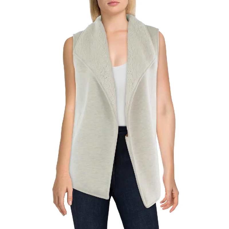 Tart Womens Faux Fur Open Front Outerwear Vest Luxe Satin Long Coat