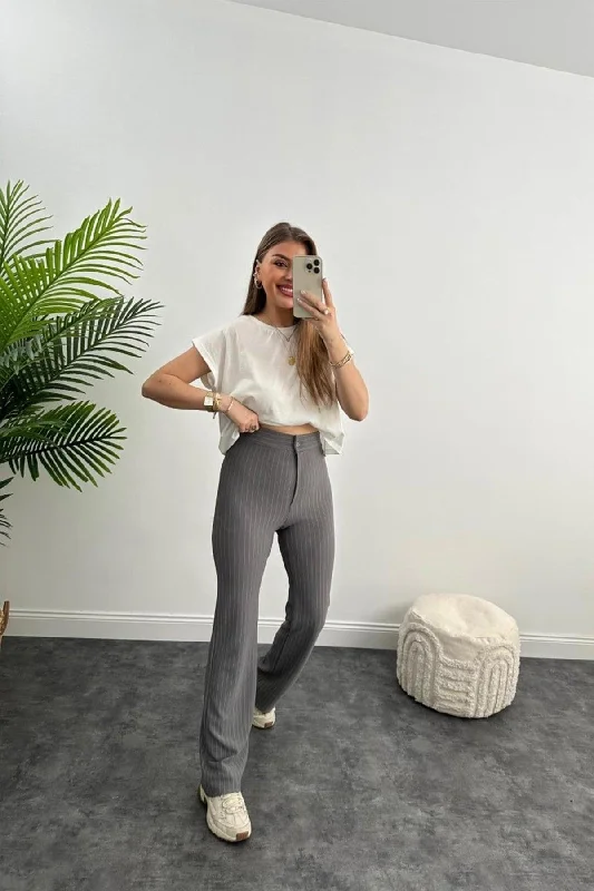 Ultra High Waist Crepe Fabric Lycra Palazzo Striped Trousers Gray Trousers Formal Black Ultra High Waist Crepe Fabric Lycra Palazzo Striped Trousers Gray Trousers Formal Black