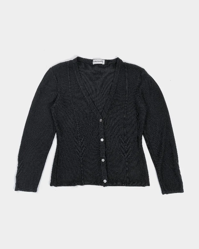 Mugler Black Knit Cardigan 1990's Lace Blend Ribbed Blend Corduroy Blend