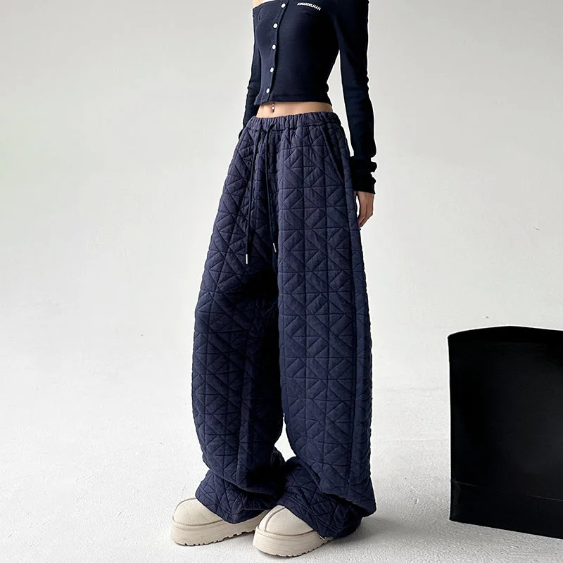 Diamond Check Thickened Cuffed Casual Pants Casual Wide Pants