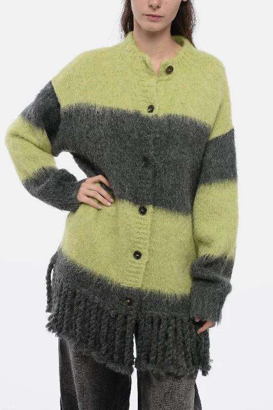 Etro Striped Motif Cardigan with Fringed Hem 40 Italian size Fleece Cardigan Nylon Polyester