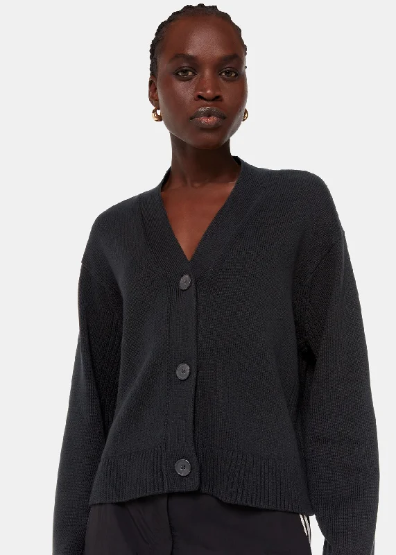 Nina Button Front Cardigan Welt Pockets Slit Pockets Flap Pockets
