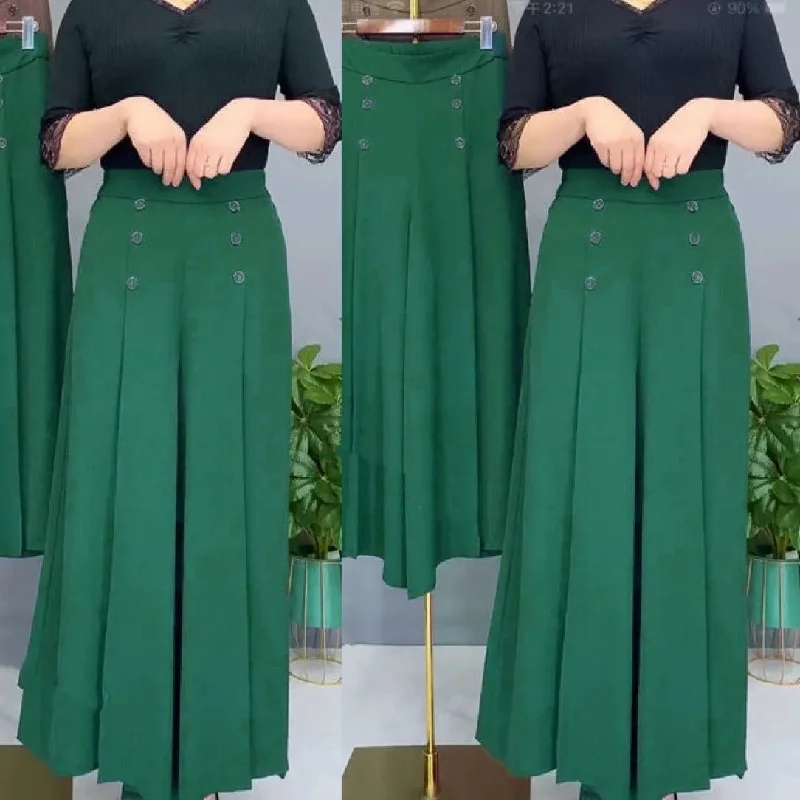 All-match Drape Button Solid Color Bigfoot Nine Point Jilt Trousers Female Summer Casual Pockets Loose Wide-legged Pants S6674910 Trousers Sale Discount
