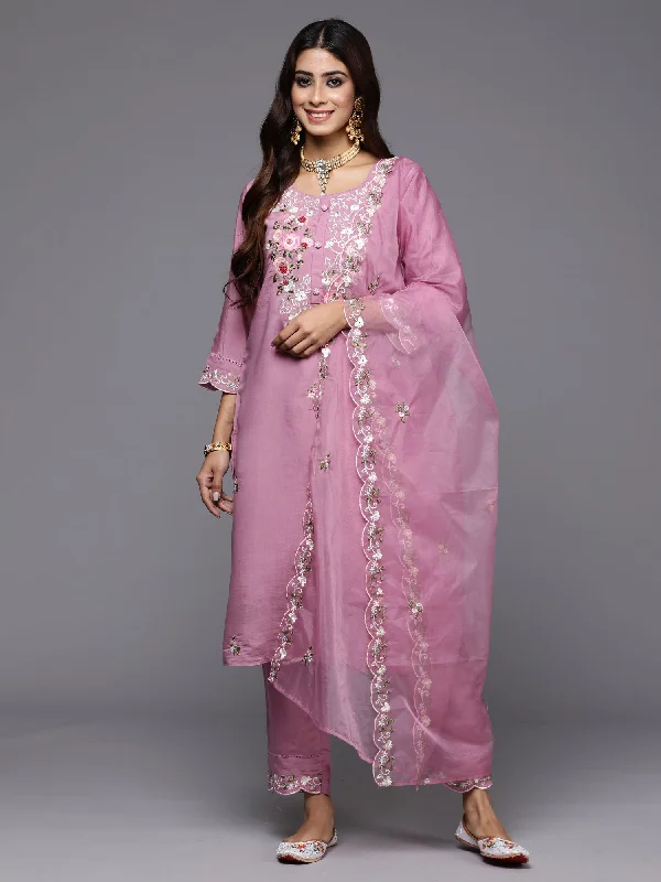 Women Lavender Embroidered Straight Kurta Trousers With Dupatta Set Trousers trendy modern Women Lavender Embroidered Straight Kurta Trousers With Dupatta Set Trousers trendy modern
