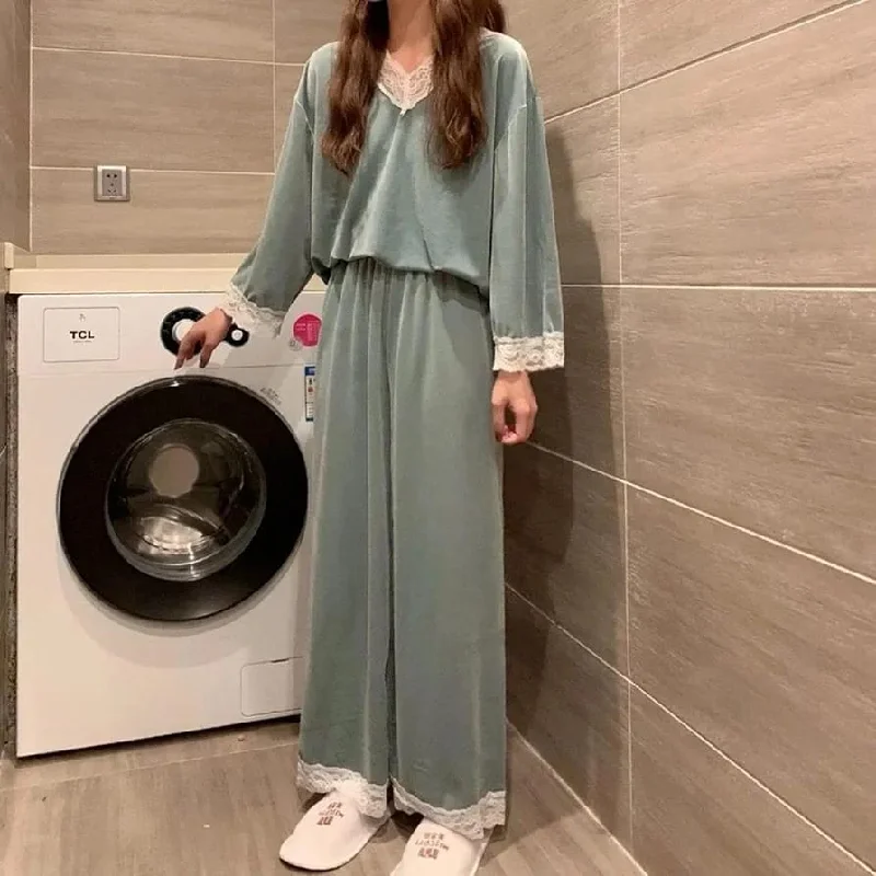 Pajamas Sleepwear Women Winter Lace Trouser Suits Home Clothes M 461664 Trousers Bridal Satin