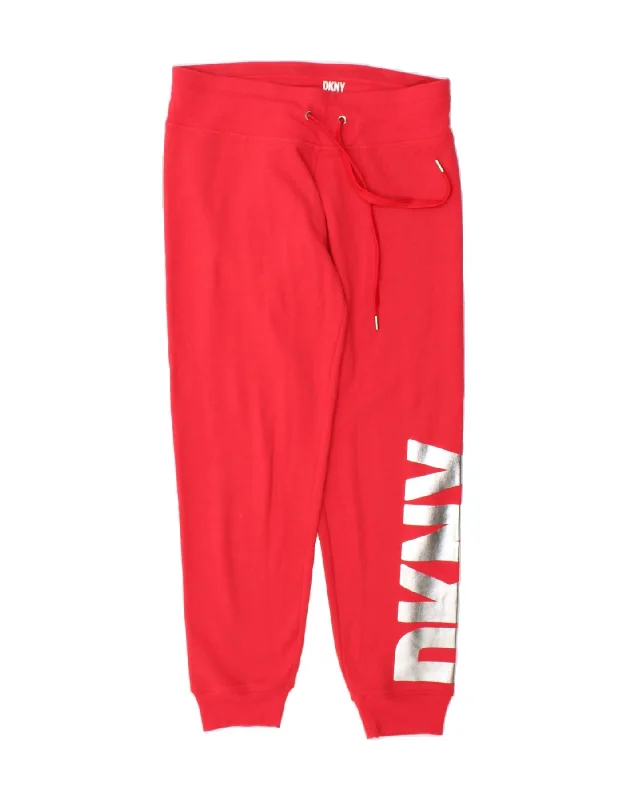 DKNY Womens Graphic Tracksuit Trousers Joggers UK 10 Small  Pink Cotton Trousers Solid Black