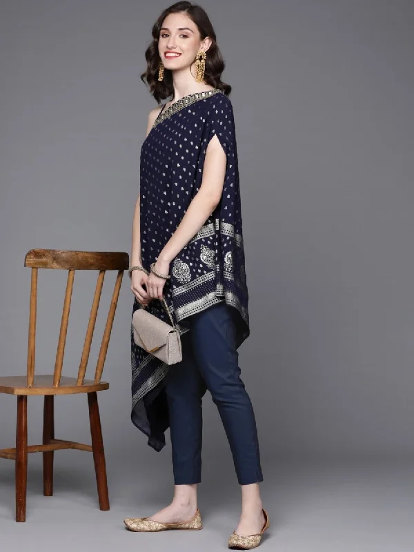 Women Navy Blue Ethnic Motifs Printed Kurta with Trousers Trousers fashionable trendy Women Navy Blue Ethnic Motifs Printed Kurta with Trousers Trousers fashionable trendy