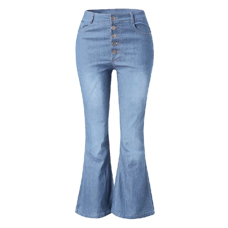Flare Jeans Pants Women's Vintage Denim Ladies Jeans Women High Waist Fashion Stretch Button Trousers Casual Jeans S4489616 Trousers fashionable trendy