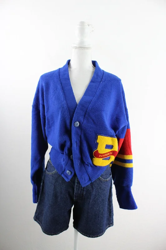 Vintage Blue Cardigan (M) Embroidered Appliqued Beaded