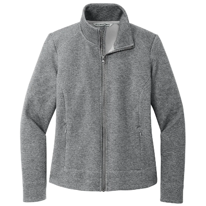 Port Authority Women's Grey Heather Network Fleece Jacket Oversized Jacket Tailored Jacket Straight Jacket