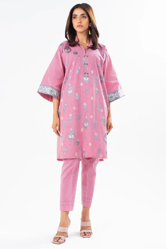 2 Pc Embroidered Chamre Suit With Chamre Trouser Trousers Polka Dot Cute