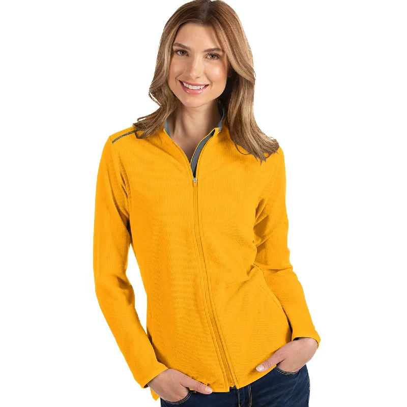 Antigua Women's Gold/Carbon Glacier Full Zip Up Jacket Satin Jacket Silk Jacket Chiffon Jacket
