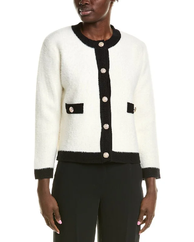 Beulah Fuzzy Eyelash Cardigan Hooded Cardigan Collared Cardigan Shawl Collar