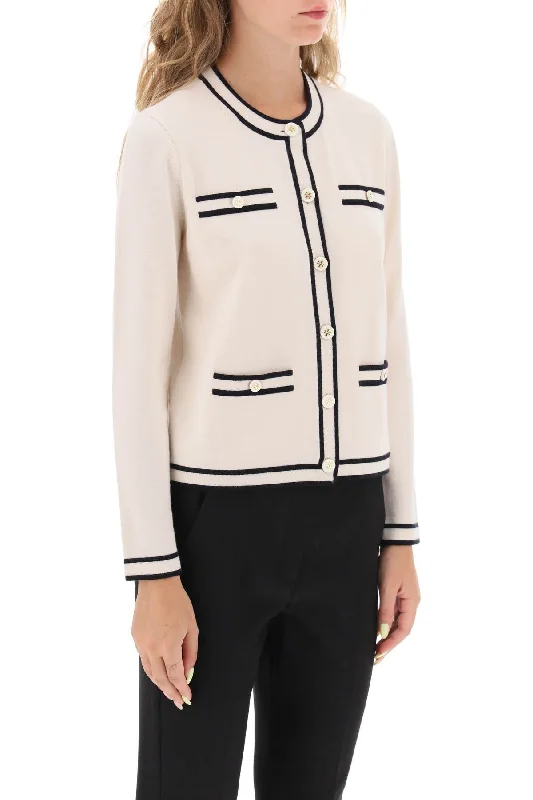 Tory Burch Kendra Merino Wool Cardigan Chenille Fabric Brocade Fabric Lace Fabric