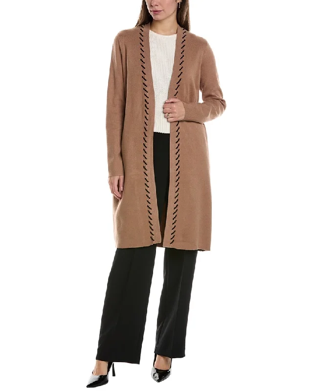 T Tahari Whipstitch Cardigan Real Fur Shearling Chenille