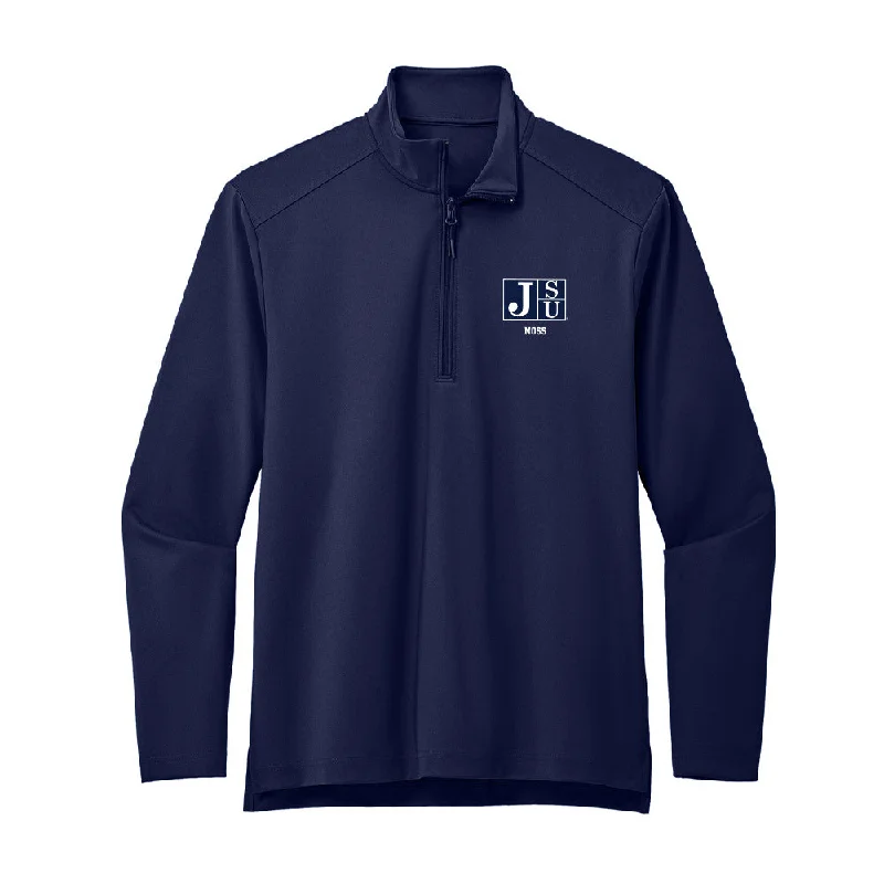 Jackson State - NCAA Women's Track & Field : Derriana Moss - Premium Quarter Zip Jacket Satin Fabric Silk Fabric Chiffon Fabric Jackson State - NCAA Women's Track & Field : Derriana Moss - Premium Quarter Zip Jacket Satin Fabric Silk Fabric Chiffon Fabric