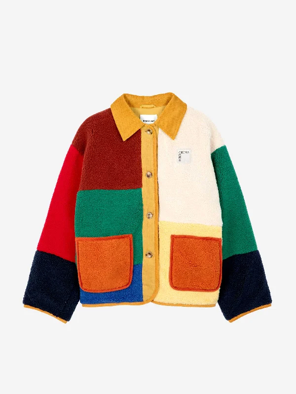 Colour Block Sheepskin Jacket Cotton Fabric Linen Fabric Terry Fabric