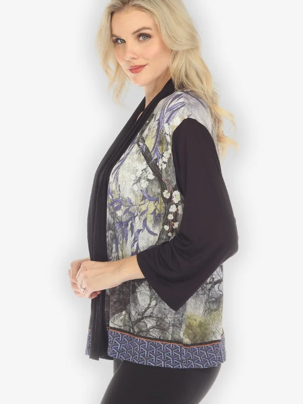 Blossom Sakura Tree in Olive Cardigan Fleece Cardigan Nylon Polyester