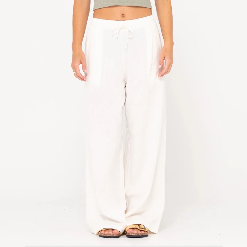 Rusty Womens Alannah High Waisted Lounge Pant - White Chic Slim Fit Pants