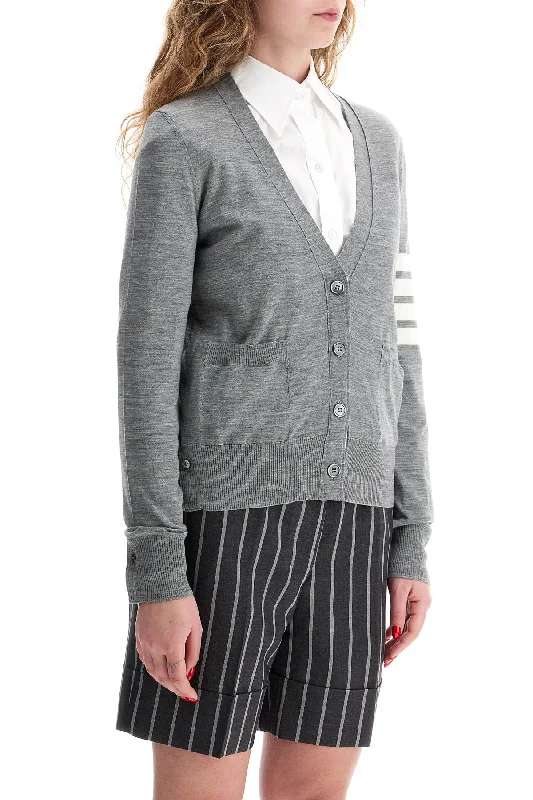 Thom Browne 4-Bar Merino Wool Cardigan Mesh Fabric Canvas Fabric Denim Fabric