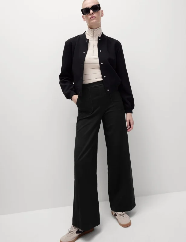 Denim Elasticated Waist Wide Leg Trousers Trousers Formal Black