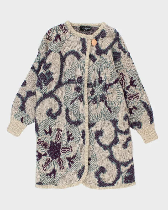 Vintage 80s Falcon Wool & Mohair Blend Cardigan - M Solid Print Embellished