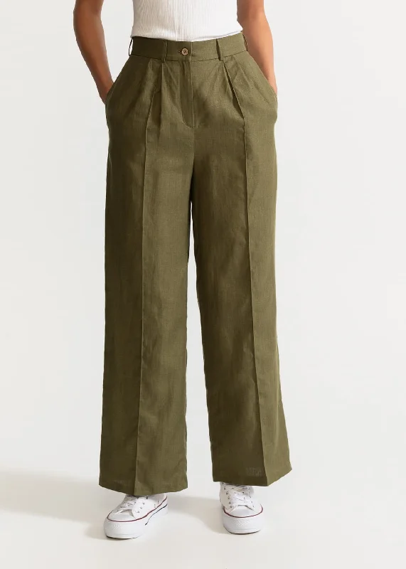 Women's Figa Linen Trousers  Khaki Trousers Bootcut Casual