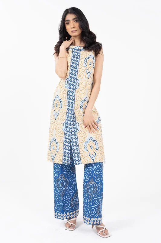 2 Piece Cambric Suit with Cambric Printed Trouser Trousers fashionable chic