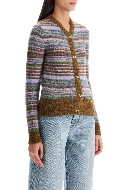 Ganni Soft Striped Cardigan With Fluffy Jersey Fabric Tulle Fabric Batik Fabric