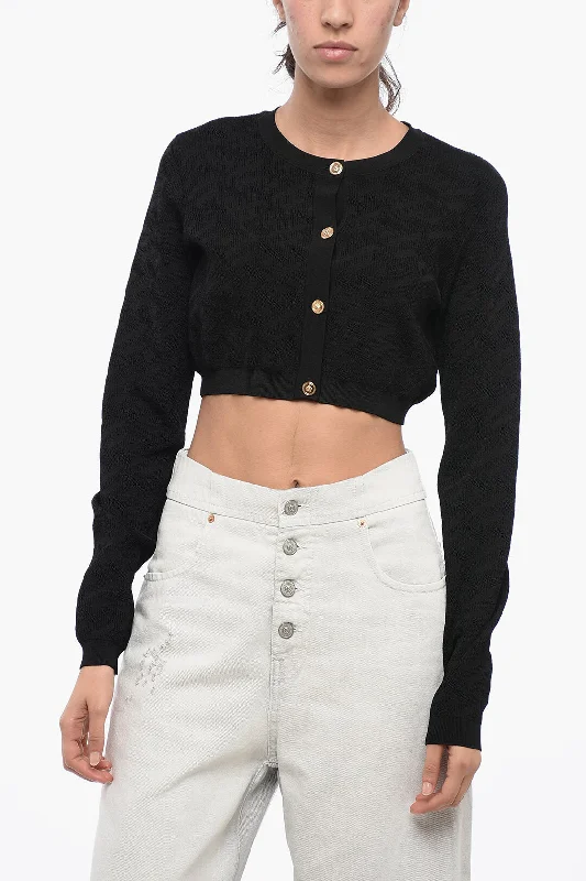 Versace Ribbed Cropped Cardigan with MEDUSA Buttons 40 Italian size Asymmetrical,ymmetric Pencil Cardigan