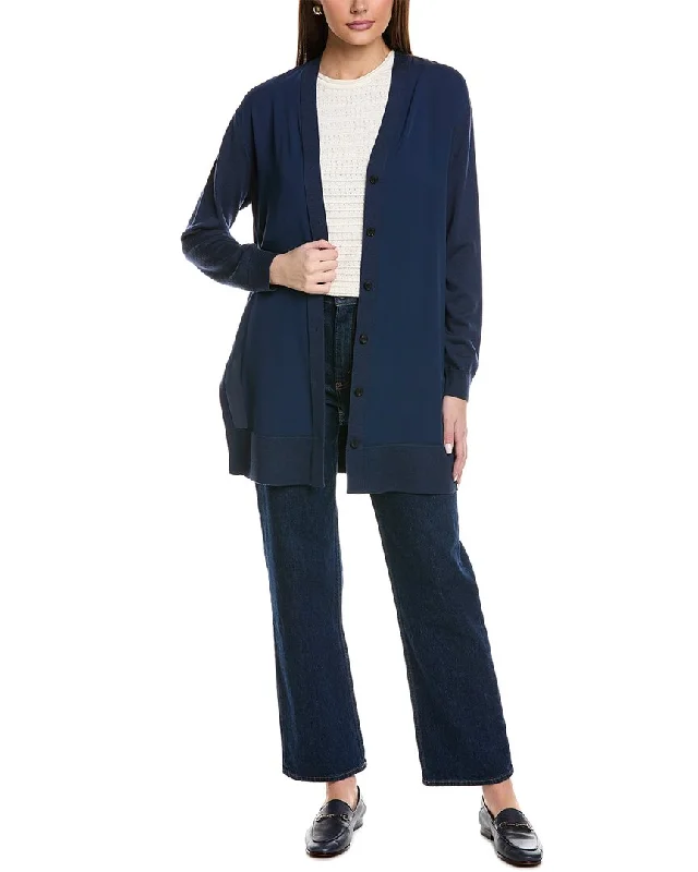 Lafayette 148 New York Silk-Front Wool Cardigan Stylish Fashionable Trendy