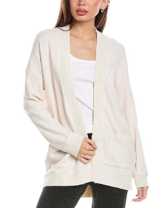 Barefoot Dreams Malibu Collection Brushed Fleece Sweater Mix Cardigan Soft Cozy Warm