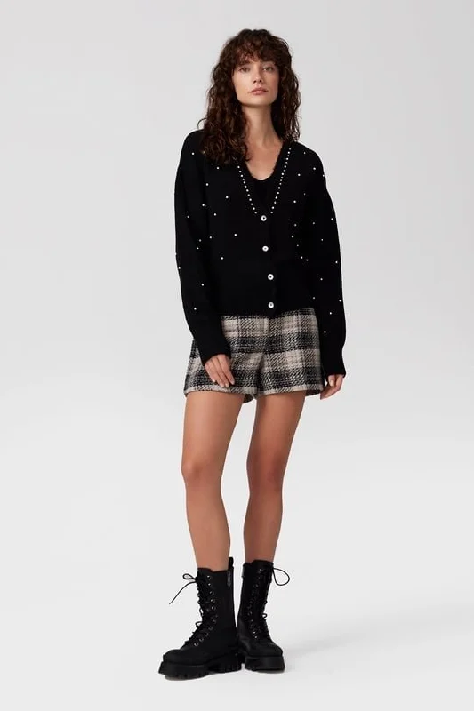 Pearl Beaded Knitted Cardigan Transparent Opaque Sheer