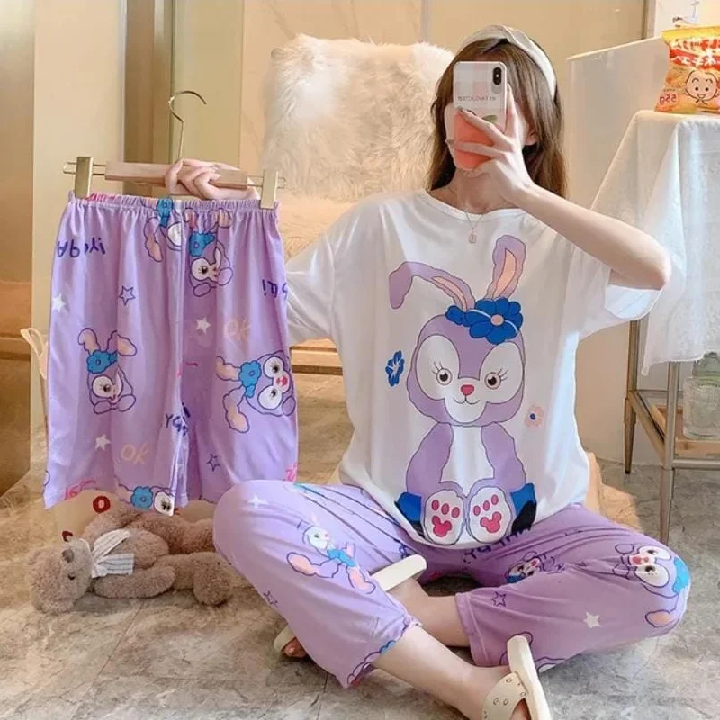 Disney Mickey Minnie Pajamas Women's Summer Three-piece Pajamas Short-sleeved Shorts Trousers X4250046 Trousers stylish modern