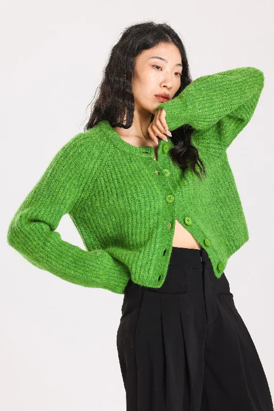 Janet Ribbed Alpaca wool  Knit Cardigan - Green Transparent Opaque Sheer