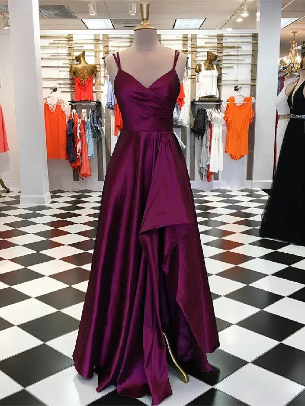 Modern Satin Spaghetti Straps A-line Evening Dresses PD261