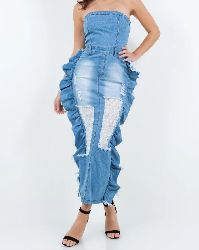 Women's Destroyed Tube Dress - KAYJD4369