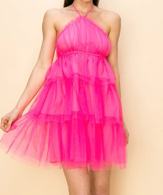 Women's Halter Ruffle Dress - AZUAZD4714